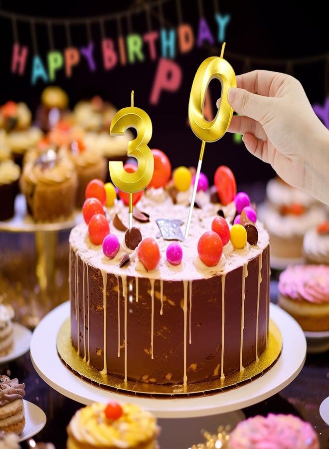 QEYMN 30th Birthday Candles, Number 30 Candles, Gold Birthday Candle, Happy Birthdays Candle for Cake, 30th Cake Topper Decorations for 30 3 Year Old Birthdays Wedding Anniversary Supplies - Image 5